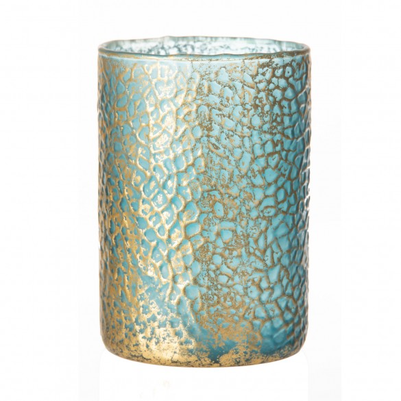 Mécsestartó kerek üveg 13,5x20cm kék,arany